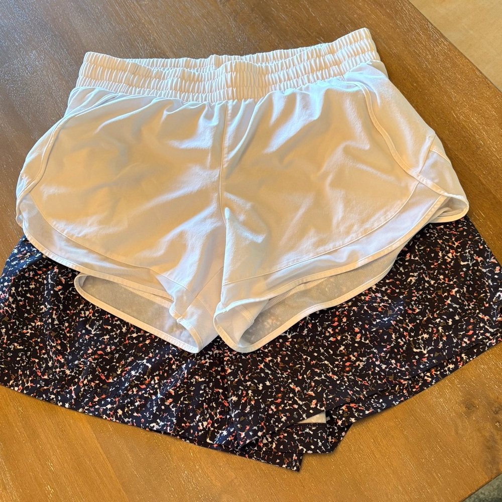 Athleta White Layered Athletic Shorts with Printed Liner